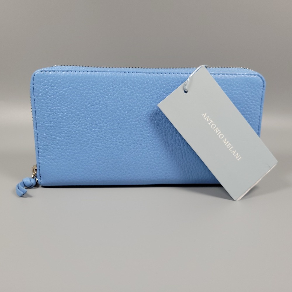 Antonio Melani‎ Dusk Powder Blue Pebbled Leather Zip Around Wallet